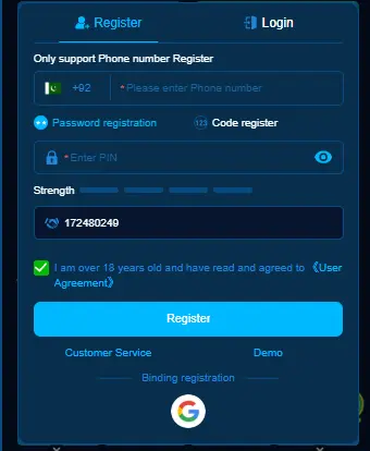 ZK77 Game registration process with mobile number and OTP