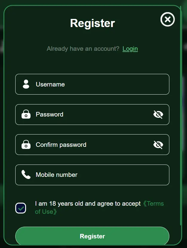 Register and login screen of a mobile app with secure access.