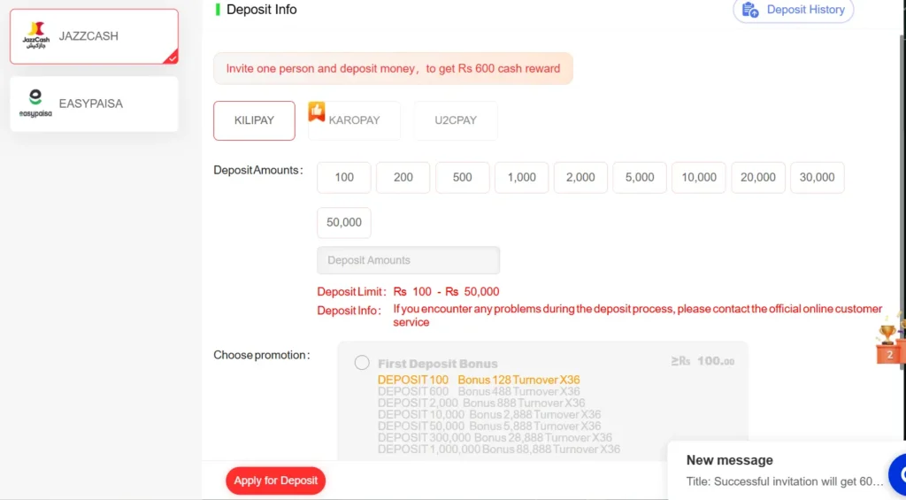 Mobile gaming app showing deposit and withdrawal options with secure payments.