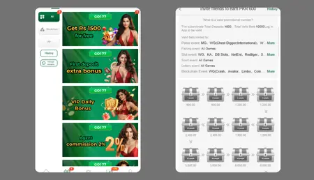 Screenshot of Go177 online casino showing promotional banners and a user earning dashboard.