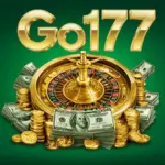 Go177 game logo with a golden roulette wheel, money, and coins on a green background.