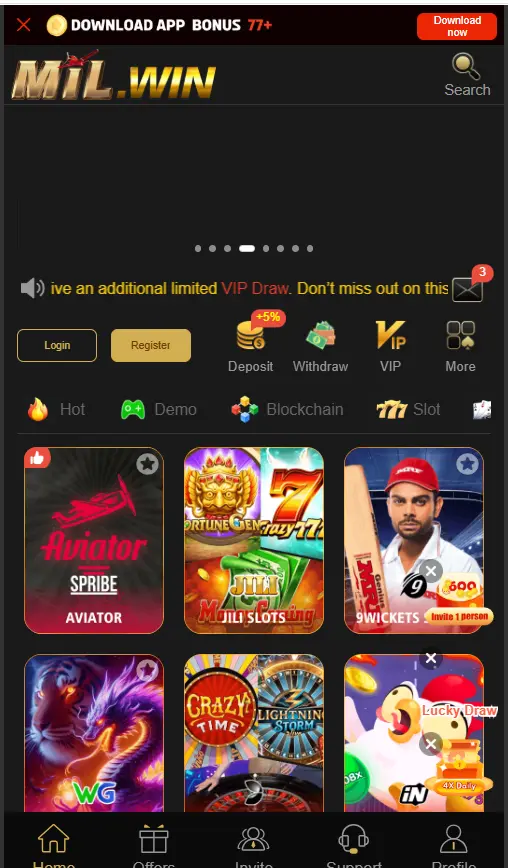 Mil Win Game APK 2025 Home Screen – Real Money Casino App for Android in Pakistan