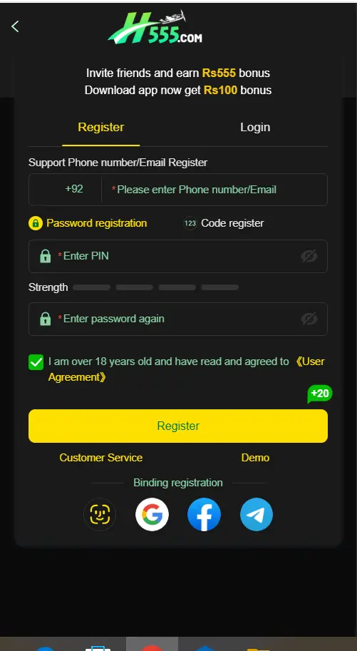 h555 game register and play won big dream big cash.