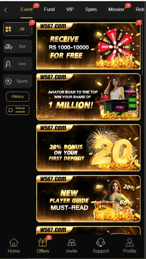 W567 Game Features – Earn real cash, daily rewards, lucky wheel, and instant withdrawals.
