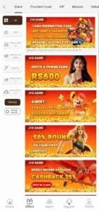 J10 Game rewards and bonuses interface with referral and free spin options